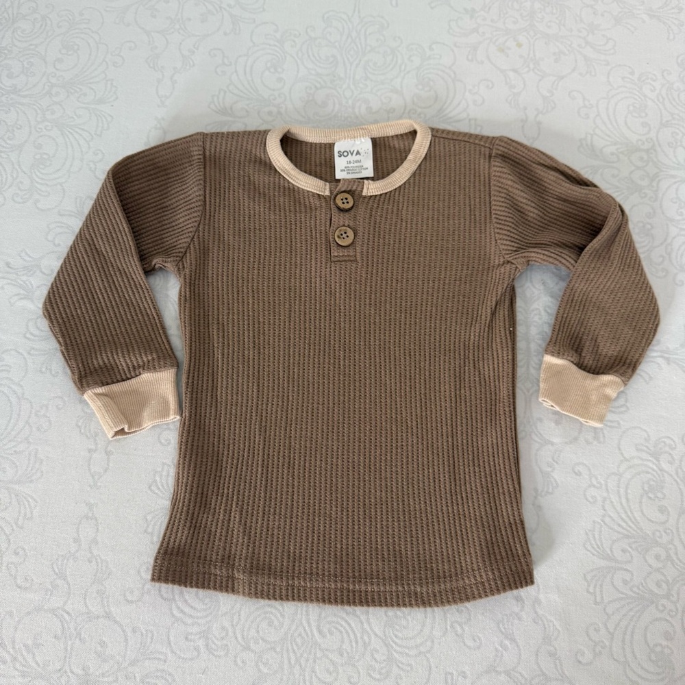 SOVA Ribbee Waffle Knit Long Sleeve Shirt Size 18-24 Months
